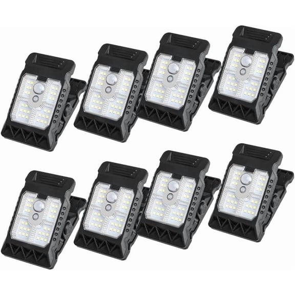 Lunxisen 8 Pcs Solar Clip Lights Motion Sensor Outdoor Portable LED Camping Garden Adjustable Clip Lamp Waterproof Security Lighting