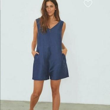 Lunya Resort Linen Silk Romper, Navy, Small