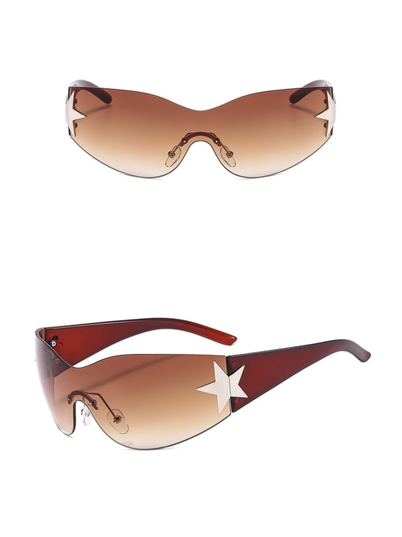 Futuristic Narrow Wraparound Sunglasses Unisex Rimless Star Design Cycling Sport