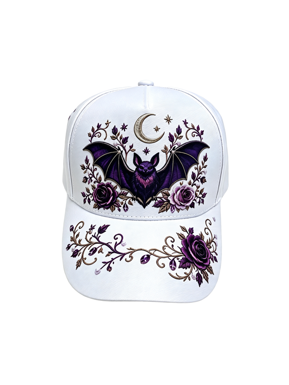 Halloween Gothic Witch Baseball Cap, Floral Moon Bat Crow Printed Adjustable Trucker Hat, Vintage Witch Theme Sport Cap for Women Party Cos-play