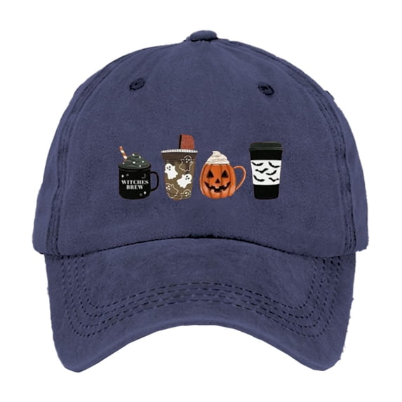 Luo Fashion Halloween Pumpkin Coffee Cup Embroidered Baseball Cap for Men Women, Vintage Washed Cotton Ball Cap, Halloween Cap for Adults Casual Outdoor Party Cos-tume Gorras Para Hombres