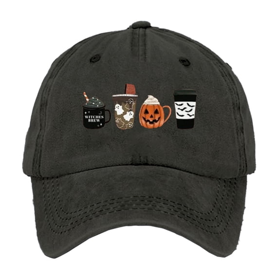 Luo Fashion Halloween Pumpkin Coffee Cup Embroidered Baseball Cap for Men Women, Vintage Washed Cotton Ball Cap, Halloween Cap for Adults Casual Outdoor Party Cos-tume Gorras Para Hombres