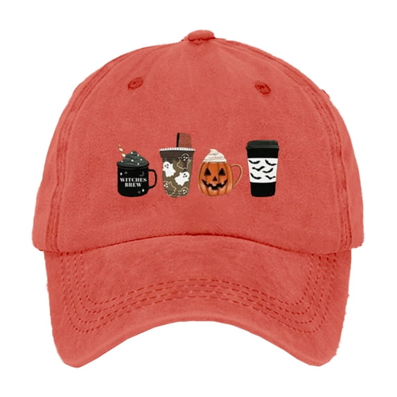 Luo Fashion Halloween Pumpkin Coffee Cup Embroidered Baseball Cap for Men Women, Vintage Washed Cotton Ball Cap, Halloween Cap for Adults Casual Outdoor Party Cos-tume Gorras Para Hombres