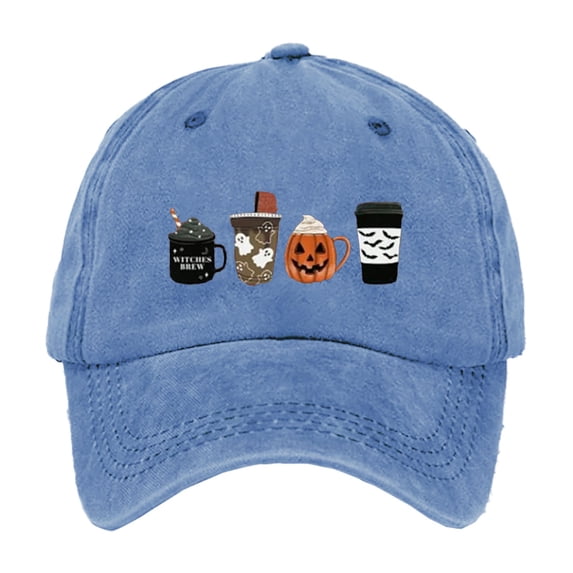 Luo Fashion Halloween Pumpkin Coffee Cup Embroidered Baseball Cap for Men Women, Vintage Washed Cotton Ball Cap, Halloween Cap for Adults Casual Outdoor Party Cos-tume Gorras Para Hombres