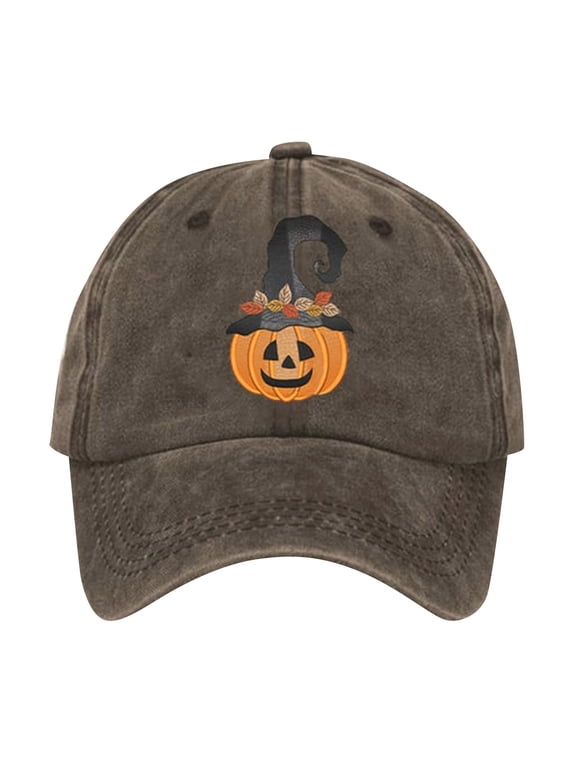 Halloween Pumpkin With Witch Hat Embroidered Baseball Cap for Men Women, Vintage Washed Cotton Ball Cap, Halloween Cap for Adults Casual Outdoor Party Cos-tume Gorras Para Hombres