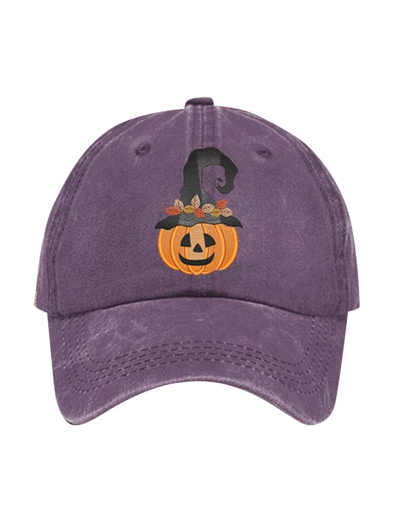 Halloween Pumpkin With Witch Hat Embroidered Baseball Cap for Men Women, Vintage Washed Cotton Ball Cap, Halloween Cap for Adults Casual Outdoor Party Cos-tume Gorras Para Hombres