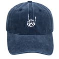 thumbnail image 1 of Luo Fashion Halloween Skeleton Rock Hand Embroidered Baseball Cap for Men Women, Vintage Washed Cotton Ball Cap, Halloween Cap for Adults Casual Outdoor Party Cos-tume Gorras Para Hombres, 1 of 2