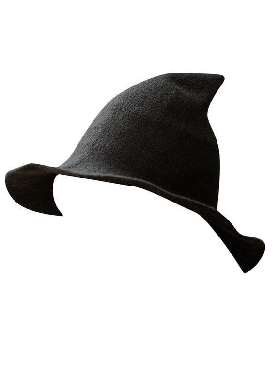 Knitted Curved Tip Witch Hat for Adults, Wide Brim Pointed Wizard Hat, Halloween Cos-play Cos-tume Accessory for Men Women