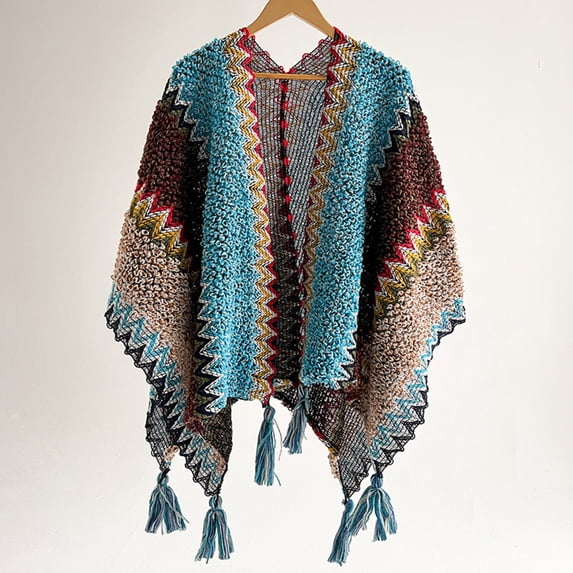 Luo Fashion Thickened Knit Tassel Retro Split Scarf Shawl Women's Fall Winter