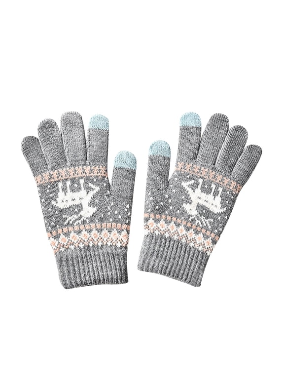 Under $1 Women’s Full-Finger Knit Gloves Warm Touchscreen Outdoor Winter Driving Gloves