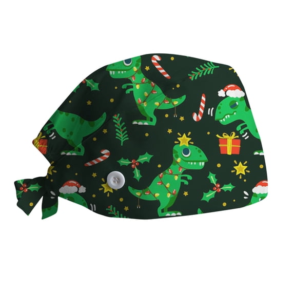 Luo Fashion Under $2 Adjustable Scrub Cap with Buttons and Tie Back - Holiday Print Medical Hat