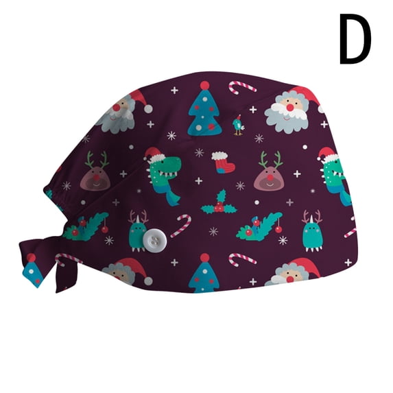 Luo Fashion Under $2 Unisex Holiday Print Scrub Cap with Buttons - Adjustable Medical Headwear