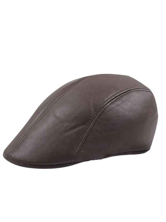 Unisex Cotton Flat Beret Leather Trim Autumn Winter Baseball Cap