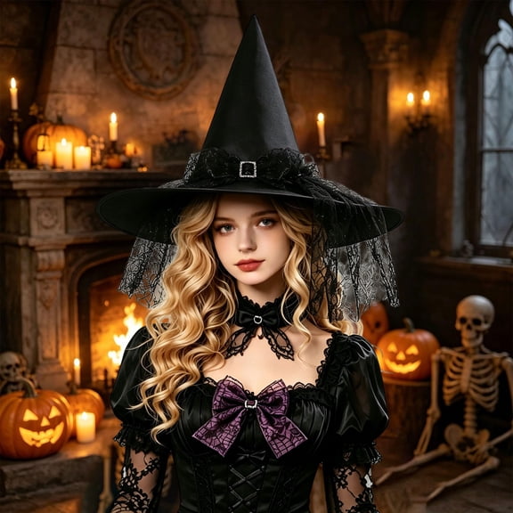 Luo Fashion Witch Hat Women,Halloween Cos-tume Witch Hat for Women & Cos-play Party Accessory Black