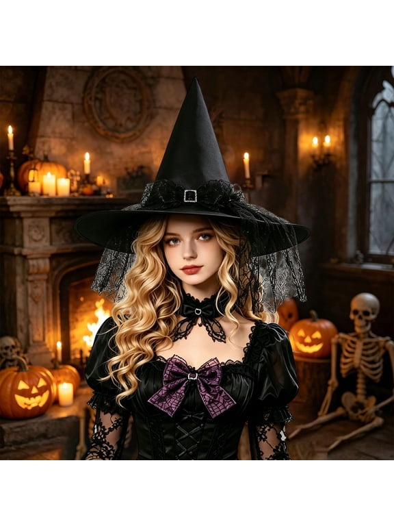 Witch Hat Women,Halloween Cos-tume Witch Hat for Women & Cos-play Party Accessory Black