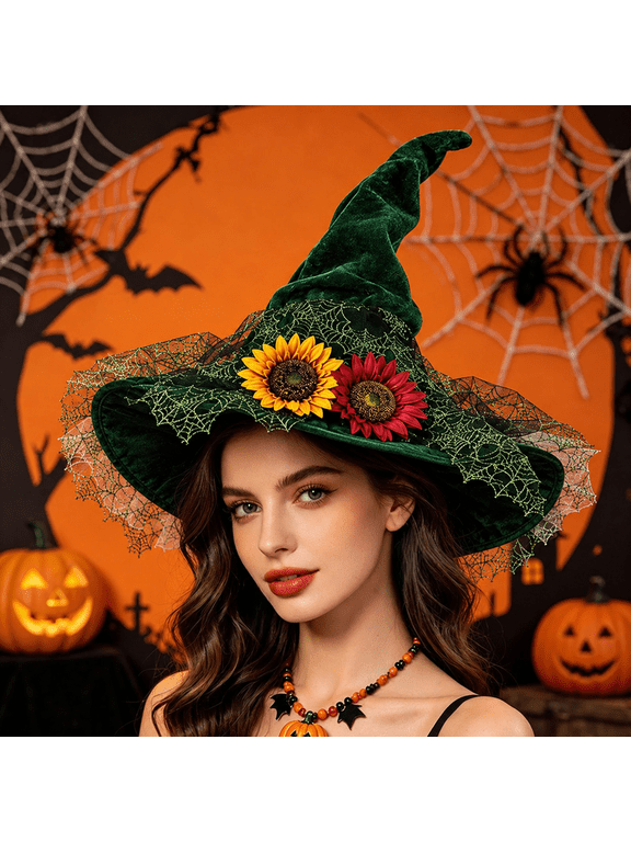 Witch Hat Women,Halloween Cos-tume Witch Hat for Women & Cos-play Party Accessory Green