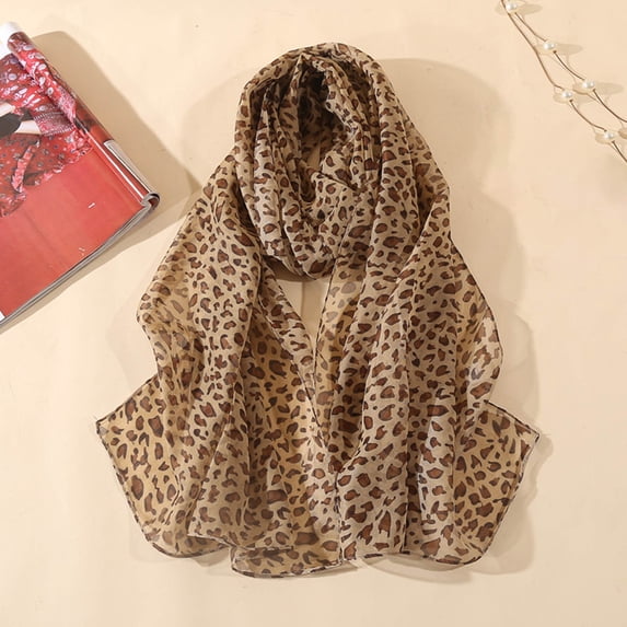 Luo Fashion Women’s Classic Leopard Print Chiffon Scarf Lightweight Sheer Shawl Wrap