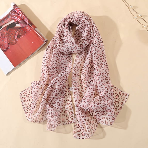 Luo Fashion Women’s Classic Leopard Print Chiffon Scarf Lightweight Sheer Shawl Wrap