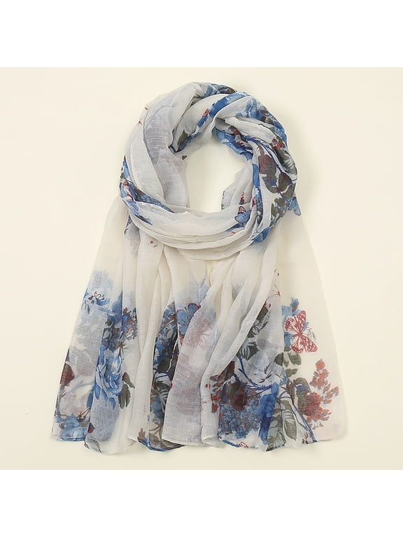 Women’s Floral Print Lightweight Scarf Sheer Long Shawl Muslim Headscarf Summer Wrap