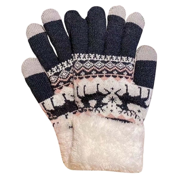 Luo Fashion under $2 Five-Finger Knit Plush Gloves Thick Cold-Proof Winter Warm Screen-Friendly