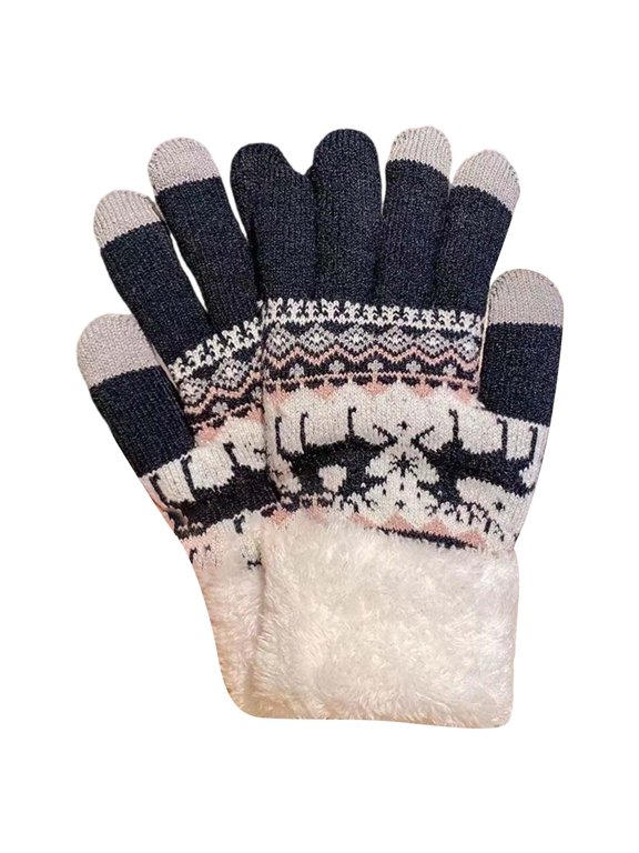under $2 Five-Finger Knit Plush Gloves Thick Cold-Proof Winter Warm Screen-Friendly