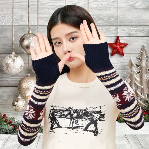 Luo Fashion under $3 Women’s Snowflake Fingerless Knit Gloves Half-Finger Warm Christmas Mittens