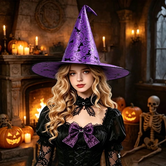 Luo Fashion witches hats for women,Halloween Cos-tume Witch Hat for Women 6 Styles Cos-play Party Accessory Purple