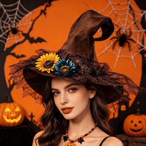 Luo Fashion witches hats for women,Halloween Cos-tume Witch Hat for Women & Cos-play Party Accessory Brown