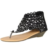 Luo Luo Womens Wedge Heel Sandals Rhinestone Embellished Thongs