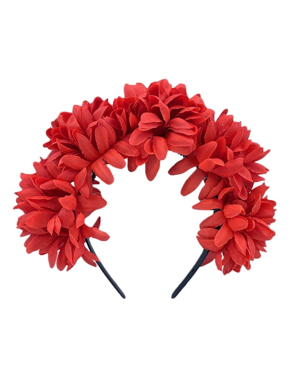 Boho Flower Crown Headband for Women – Large Faux Daisy/Half-Halo Floral Hair Hoop with Vibrant Colors, Festival & Wedding Hair Accessory, Summer Party Headpiece for Ladies & Girls
