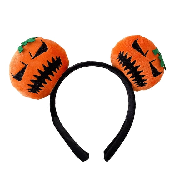 Luo fashion Halloween Pumpkin Headband – 3D Plush Jack-O'-Lantern with Spooky Tree, Bat & Graveyard print. Cute fall party hair accessory for trick-or-treat & cos-play