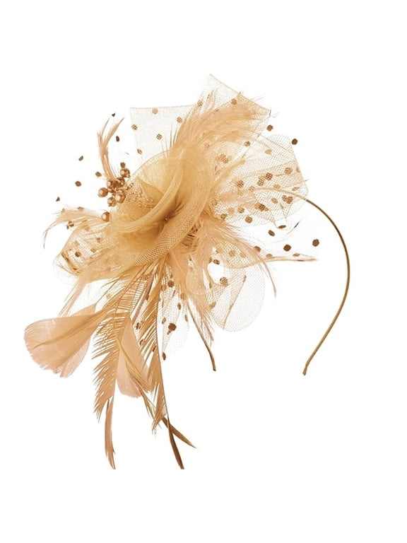 Women's Fascinator Hat Headband with Pearl & Feather – Elegant Mesh Flower Hair Clip, Multicolor Kentucky Derby Tea Party Headpiece, Wedding Cocktail Hair Accessory for Ladies