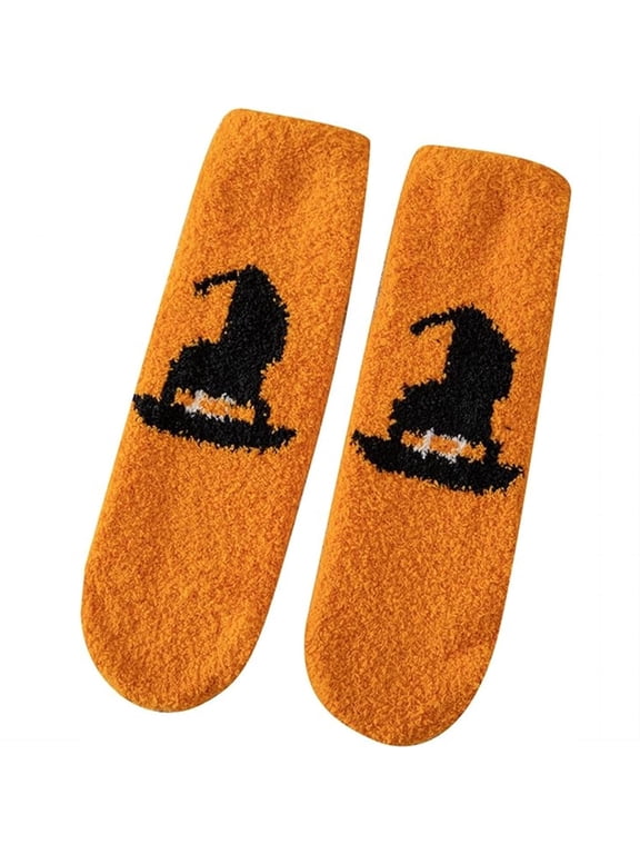 Women's Halloween Fuzzy Tube Socks - Soft Warm Long Plush Cotton Knit Stockings, Cute Spooky Holiday Hosiery, Fun Festive Gifts for Adults and Women