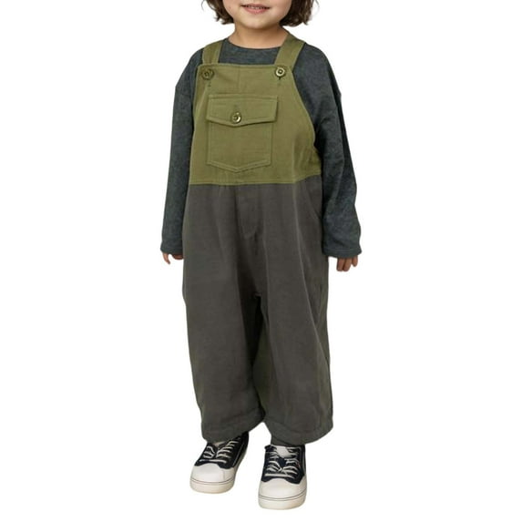 Luogg Autumn Children's Retro Jumpsuit For Boys And Girls Color Blocked Loose Suspenders Boys Athletic Pants For School 4-5 Years