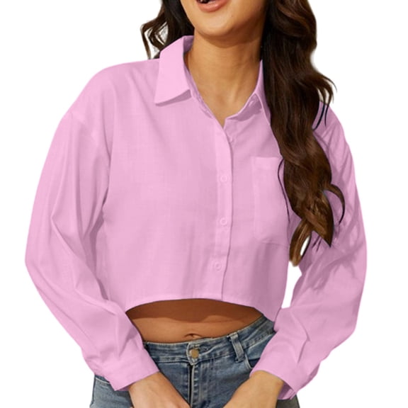 Luogg Autumn Fashion Losse Solid Color Single Breasted Short Top For Women Women Shirts