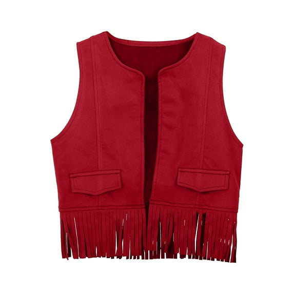 Luogg Baby Boys Girls Western Cowboy Cow Girl Vest Tassel Fringe Waist Coat Top Party Toddler Girls Jacket Size 11-12 Years