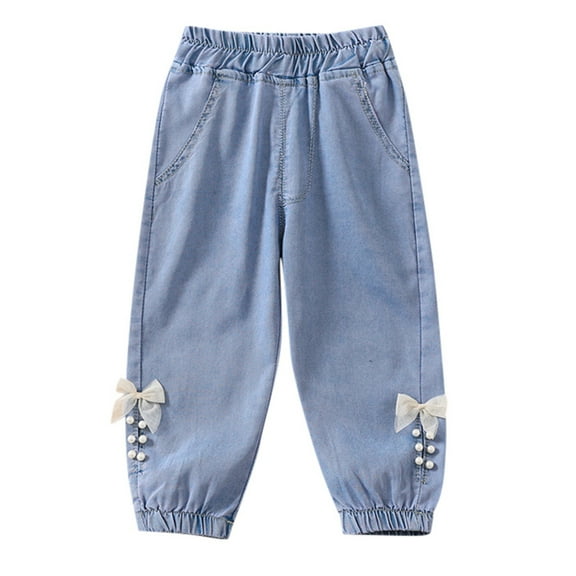 Luogg Baby Girls Denim Jeans Toddler Kid Pants Jeans Soft Elastic Waist Denim Pants Toddler Girls Pants 18-24 Months