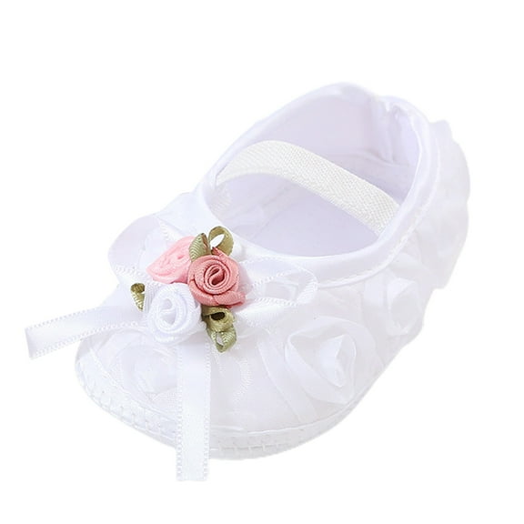 Luogg Baby Shoes Fashion Soft Sole Toddler Shoes Pearl Dress Flower Princess Shoes Toddler Shoes Size 0-3 Months White