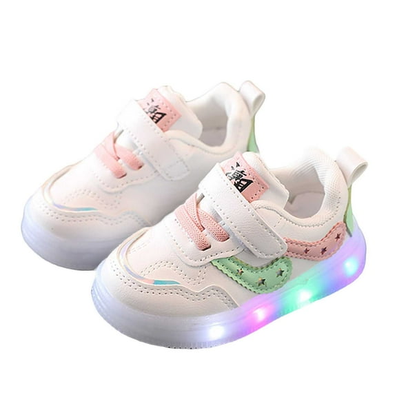 Luogg Baby Shoes For Girls And Boys White Light Up Sneakers Slip Soft Sole Casual Shoes For Walking And Trendy Style Size 5.5 Pink