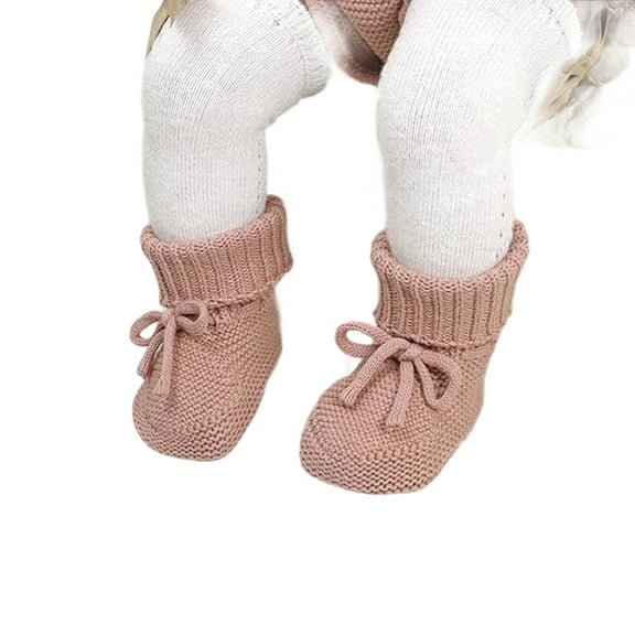 Luogg Baby Sneakers For Infants Soft Knit Booties With Bow Cute First Shoes Warm Winter Toddler Socks For Boys Girls Size 0-3 Months Pink