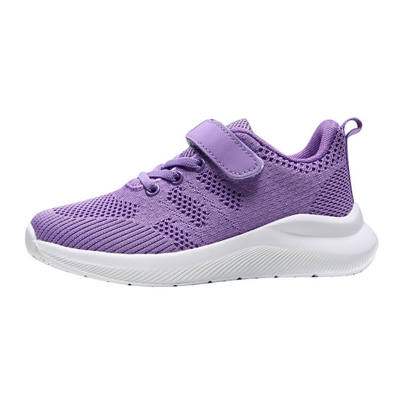 Luogg Boys' Breathable Sneakers With Strap Comfortable Running Shoes For Kids Lightweight Casual Sports Footwear Size 9.5-10 Years Purple