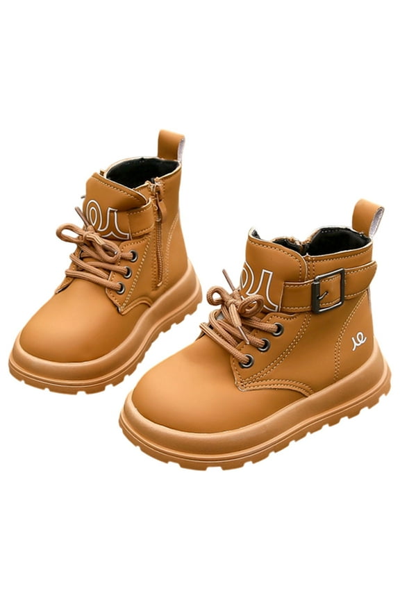 Boys And Girls' Spring And Autumn Short Boots English Style Children's Leather Boots Small Children's Fashionable Boots Lightweight Hiking Boots for Boys Size 5 Size 5.5-6 Years