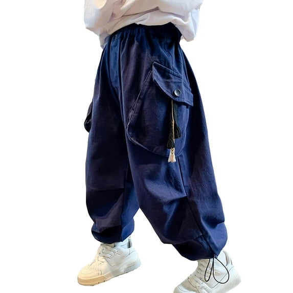 Luogg Boys Kids Personality Casual Cargo Pants Solid Color Loose Sweatpants Trousers For Sports Activewear Boys Sweatpants 6-7 Years