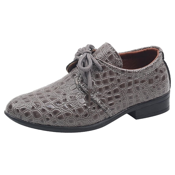 Luogg Boys Leather Shoes Four Seasons New Pattern Fashion Simple Solid Color Lace Up Low Heel Comfortable Performance Shoes Size 9.5 Grey