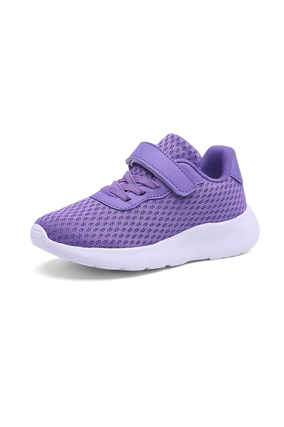 Fashion Autumn Children Girls Sports Shoes Flat Thick Bottom Lightweight Non Slip Lace Up Easy To Wear Mesh Upper Breathable And Comfortable Size 6-7 Years Purple