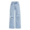 thumbnail image 1 of Luogg Girl's Elastic High Waist Ripped Baggy Jeans Wide Leg Distressed Denim Pants Girls Leggings 6-7 Years, 1 of 4