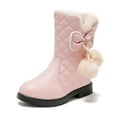 thumbnail image 1 of Luogg Girls' Autumn And Winter Snow Boots Thick Soles Non Slip Warm Comfortable Solid Color Bow Boots Girls Hiking Boots Waterproof Lightweight Size 4-4.5 Years, 1 of 5