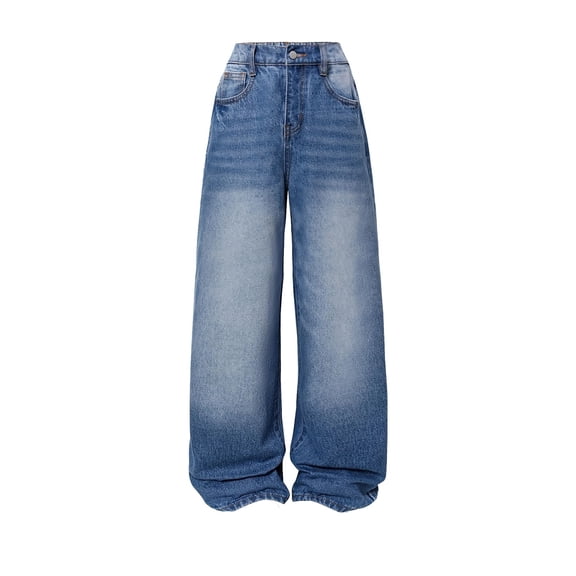 Luogg Girls Baggy Jeans Distressed Denim Pants Elastic Waist Wide Leg Jeans for Girls Kids Loose Fit Girls Jeans 10-11 Years