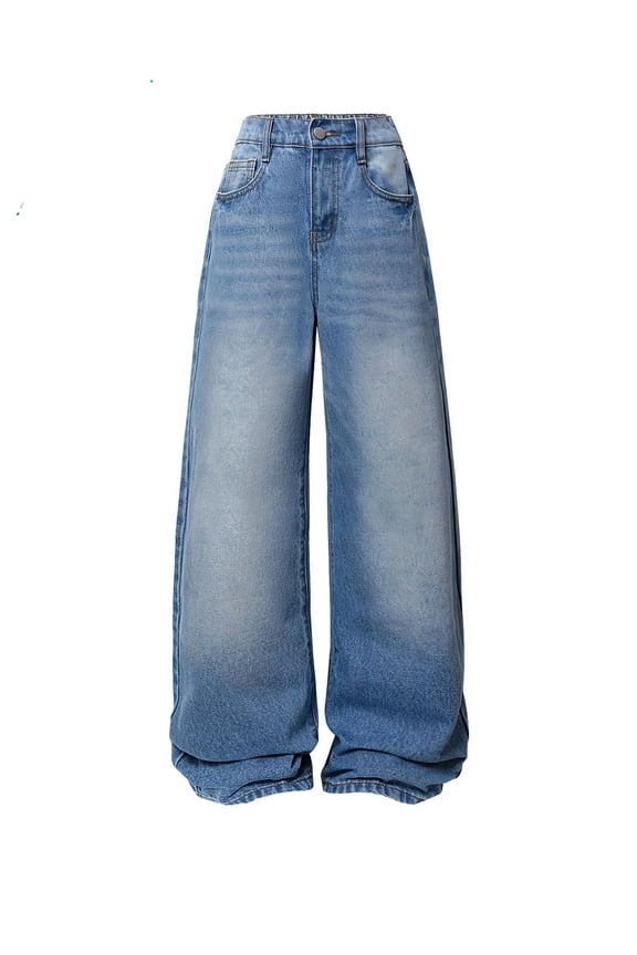 Girls Baggy Jeans Distressed Denim Pants Elastic Waist Wide Leg Jeans for Girls Kids Loose Fit Girls Jeans 4-5 Years