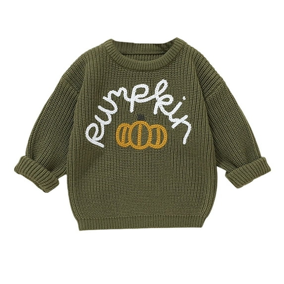 Luogg Girls Halloween Sweater Kids Knit Top With Embroidered Pumpkin And Letter Design Soft Comfortable Fall Winter Casual Outfit Girls Sweaters Size 3-4 Years